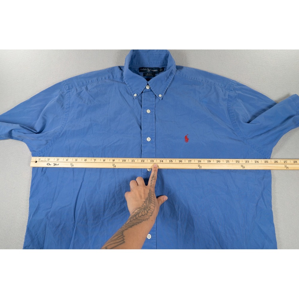 Ralph Lauren Blake Mens L Blue Short Sleeve Button Down Cotton Shirt Pony Logo - Picture 7 of 9